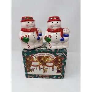 Hermitage Pottery Ceramic Snowman Candle Set of Two